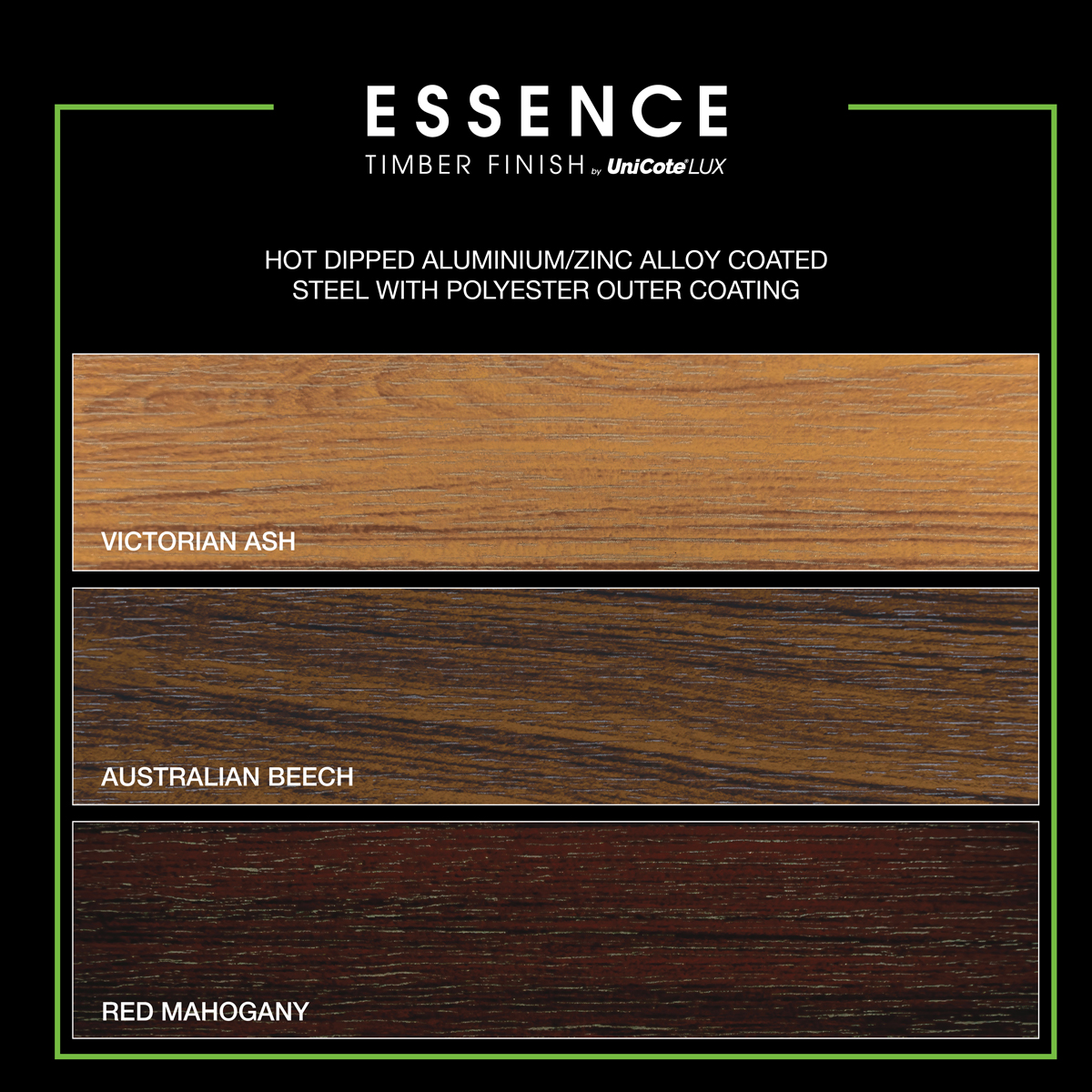 Essence timber finish, eco-garage-doors