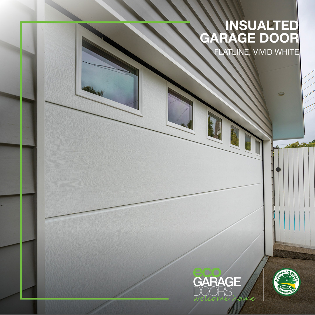 Insulated garage door, Flatline, vivid white with plain windows